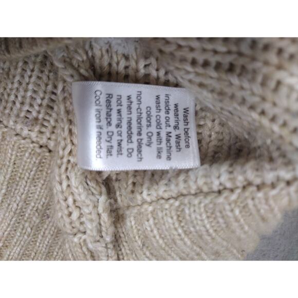 Beige White Striped Woman’s XL Parisian French Cozy Sweater Lauren Lane Sonoma - Picture 6 of 10